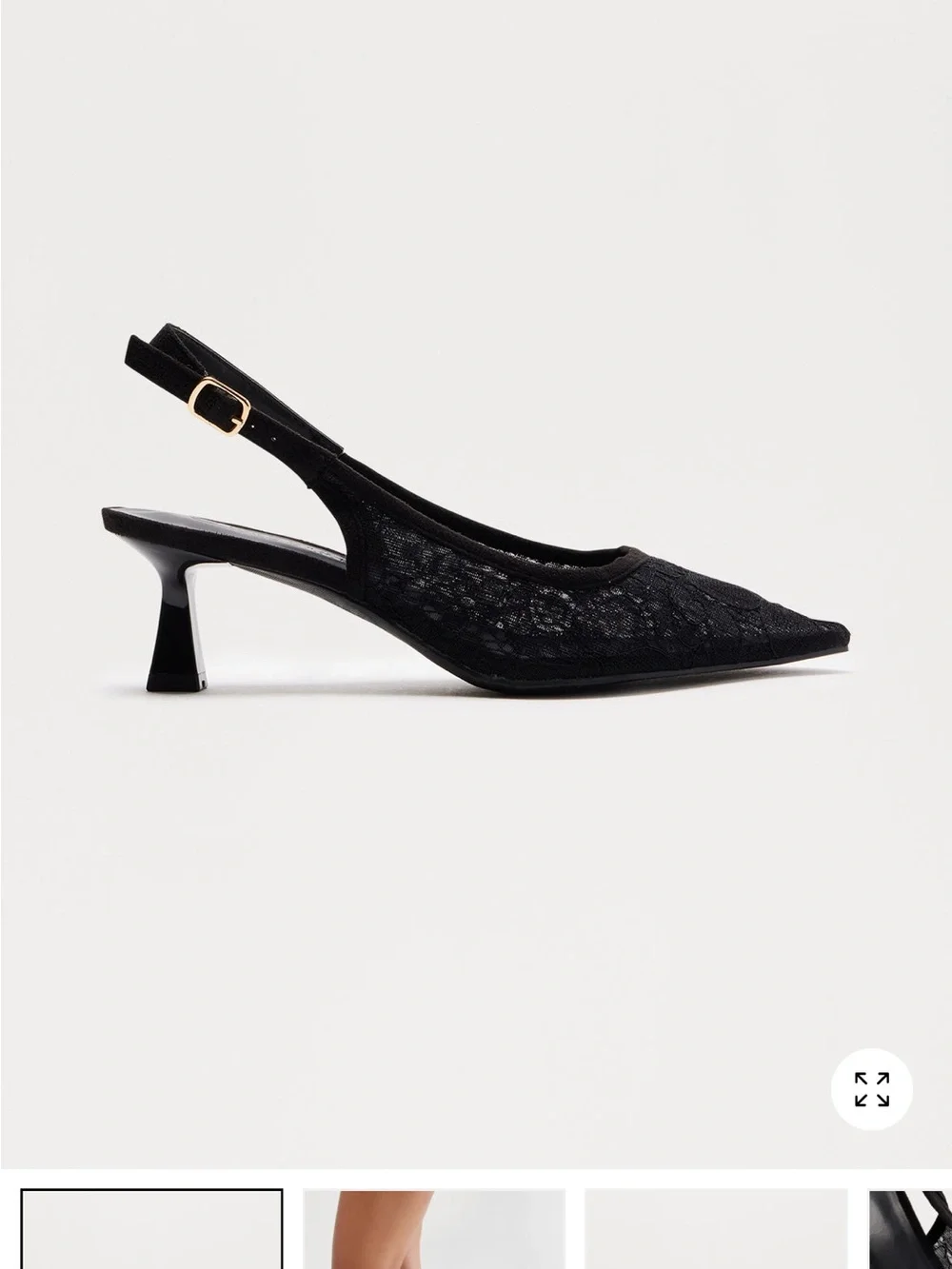 Fashion Nova Black Lace Slingback Pointed Kitten Heel